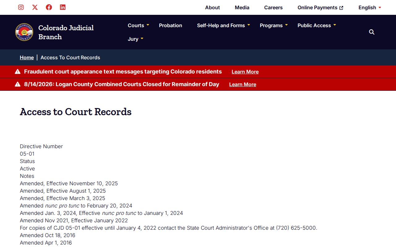 Elbert County court records CJD 05-01 access rules