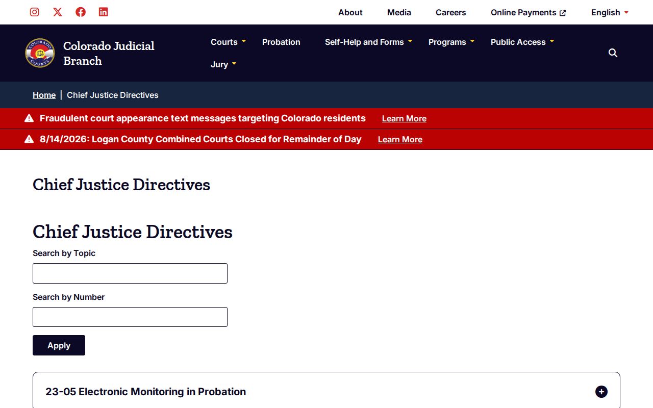 Elbert County criminal docket Chief Justice Directives page