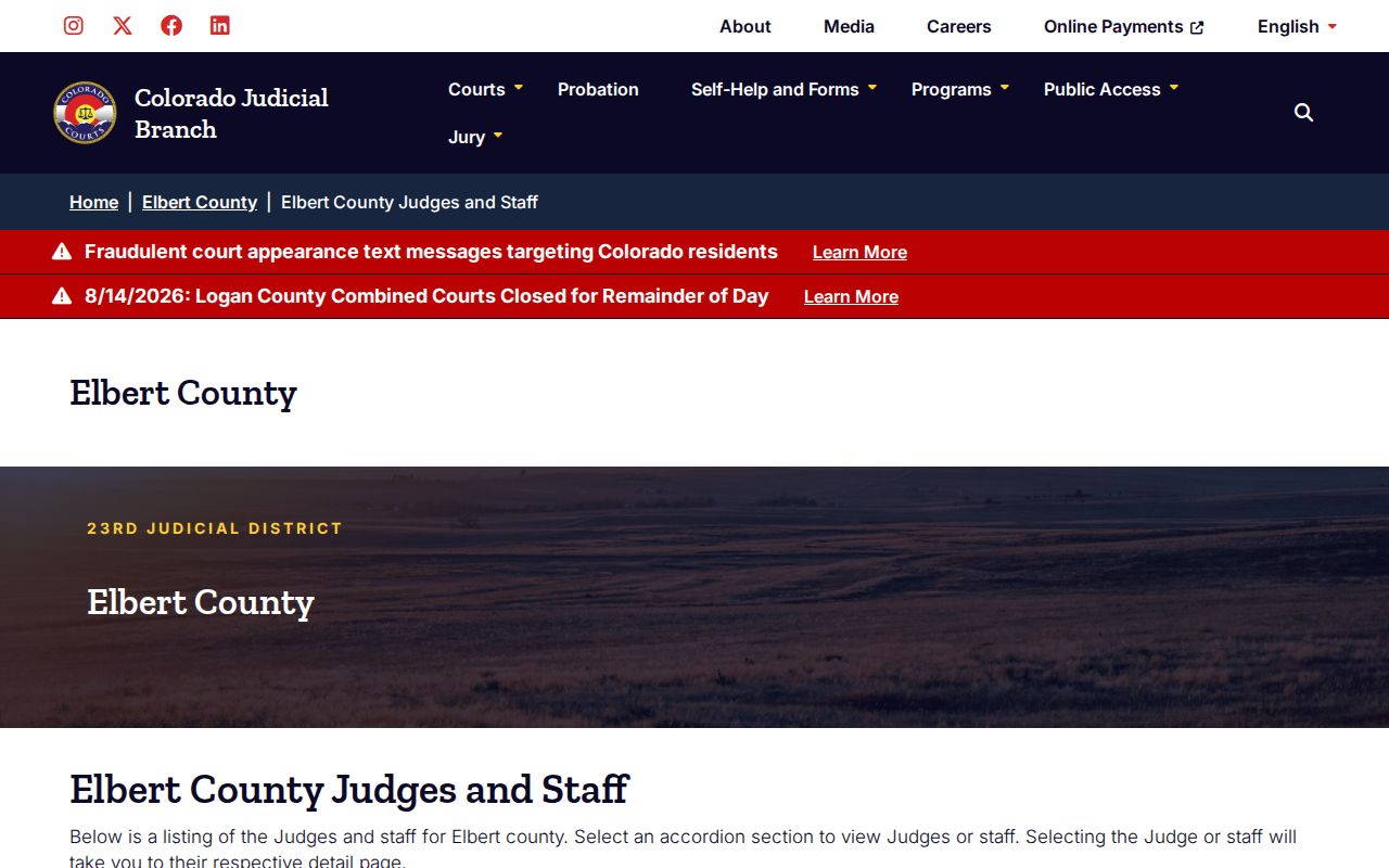 Elbert County court docket judges and clerk staff directory