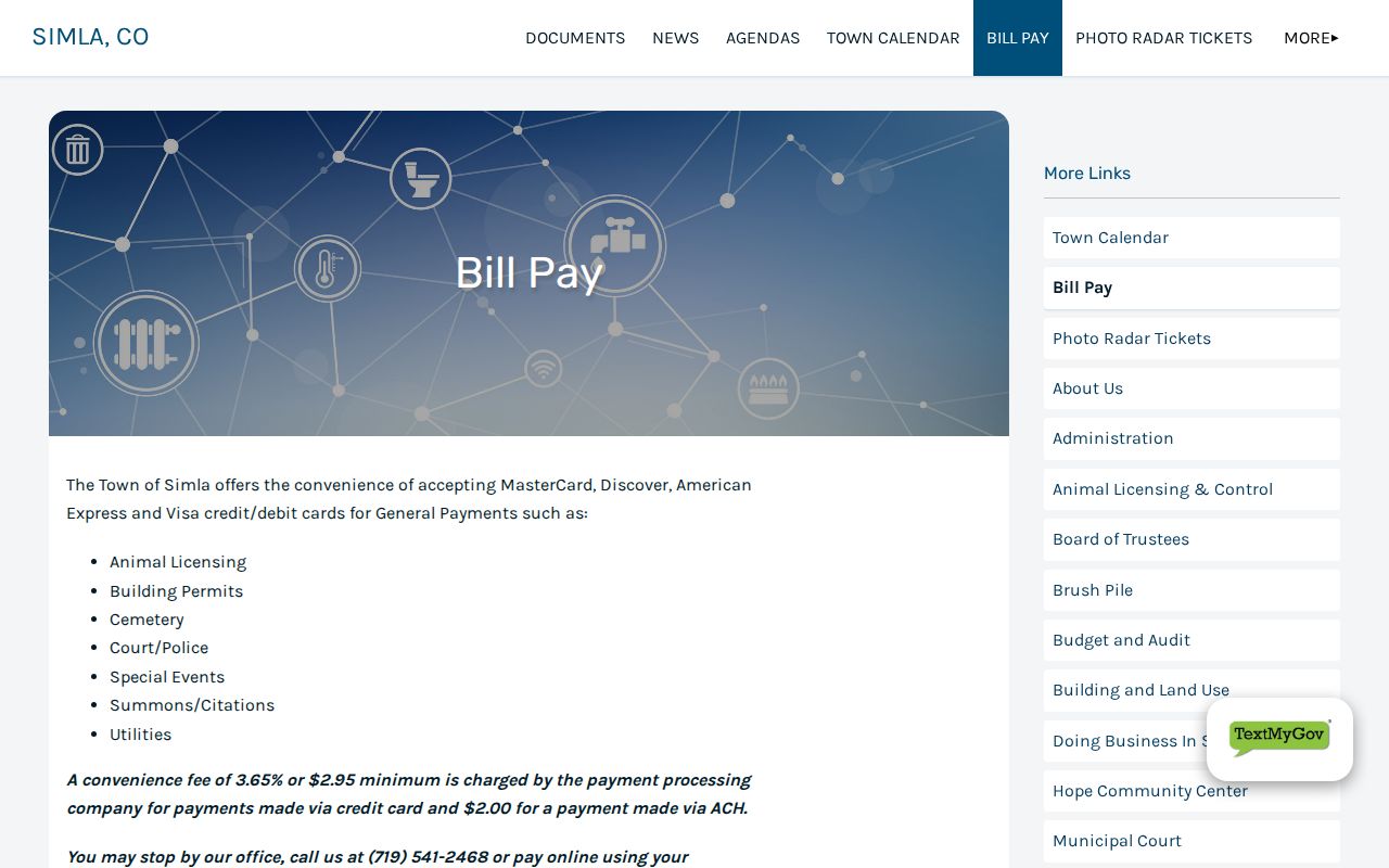 Simla court docket municipal bill pay page