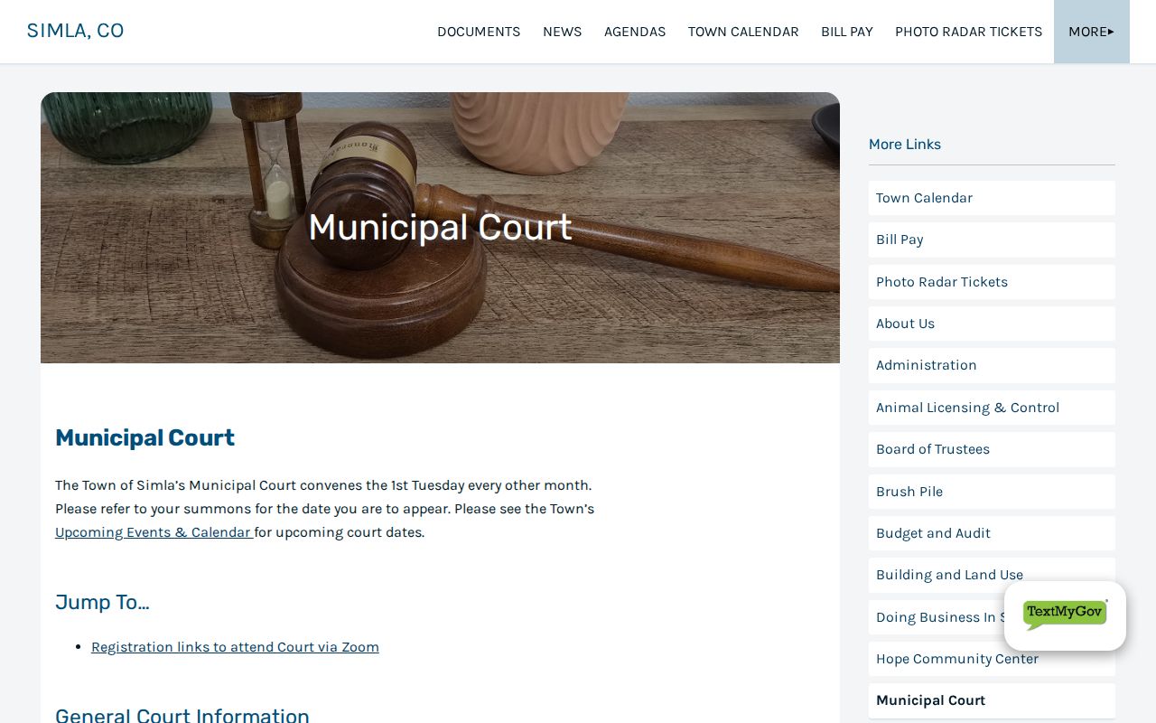 Simla court docket municipal court page
